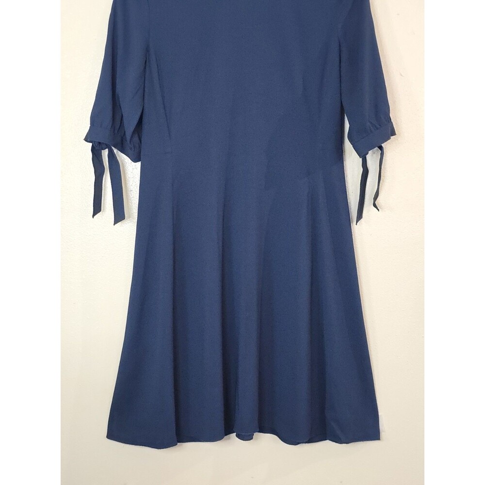 Theory Alvilla Bergen Navy Fit Flare Dress Tie Sleeve Size 6 Cocktail Modern - Picture 5 of 12